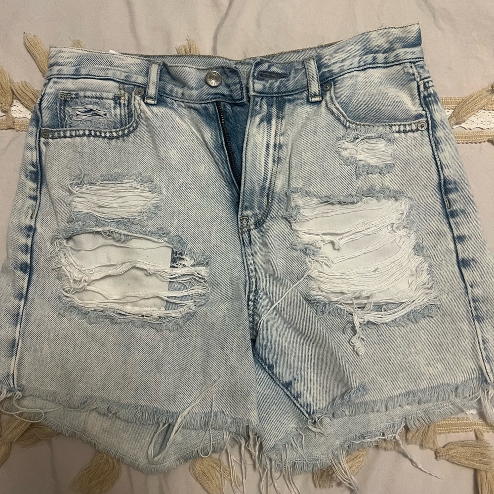 American Eagle Outfitters Blue Distressed Jean Shorts